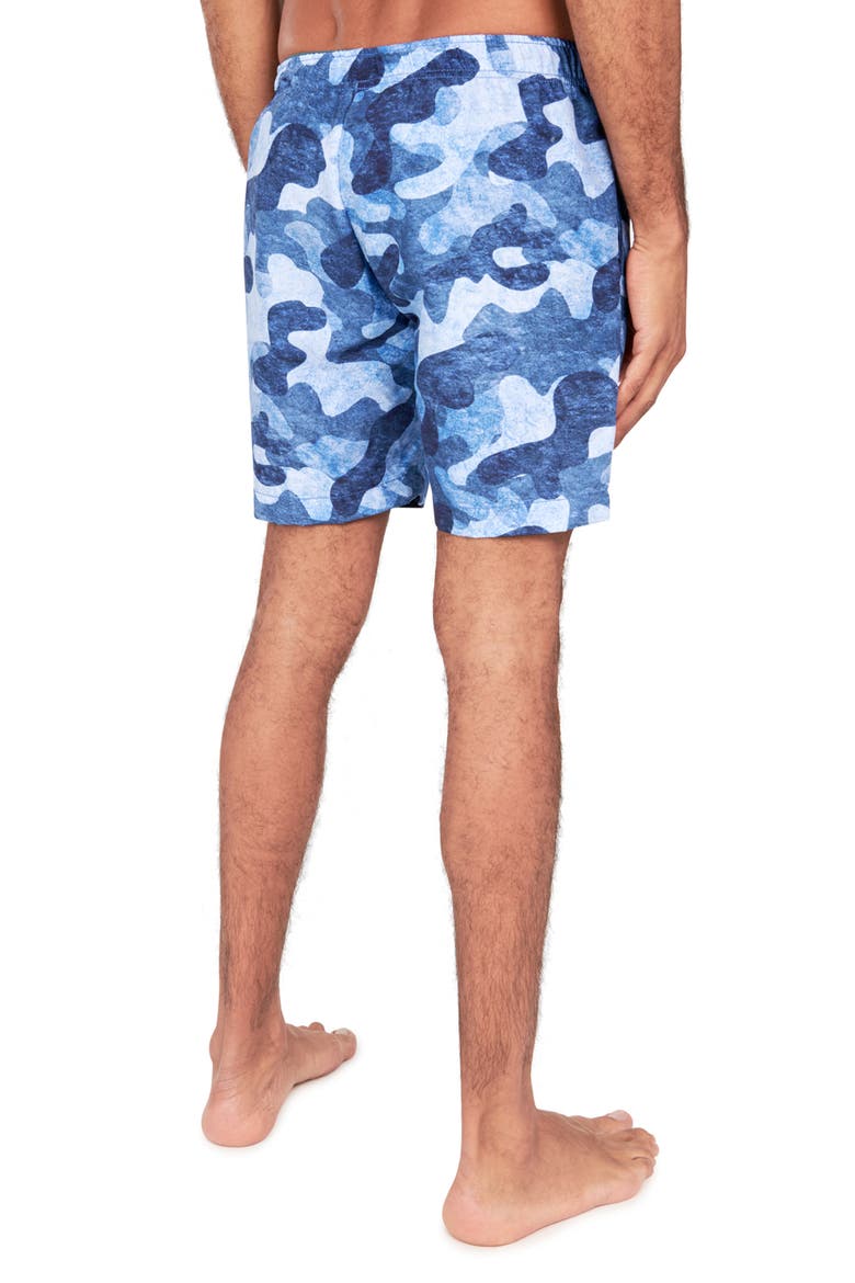 Slim Fit Camo Swim Trunks, Alternate, color, BLUE