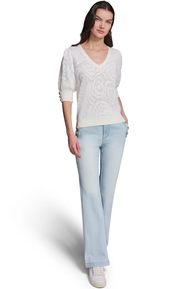 Floral Puff Sleeve Sweater, Alternate, color, SOFT WHITE