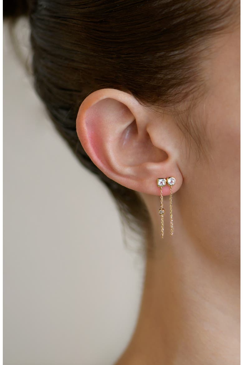 Cléo White Topaz & Diamond Double Chain Stud Earrings, Alternate, color, YELLOW GOLD