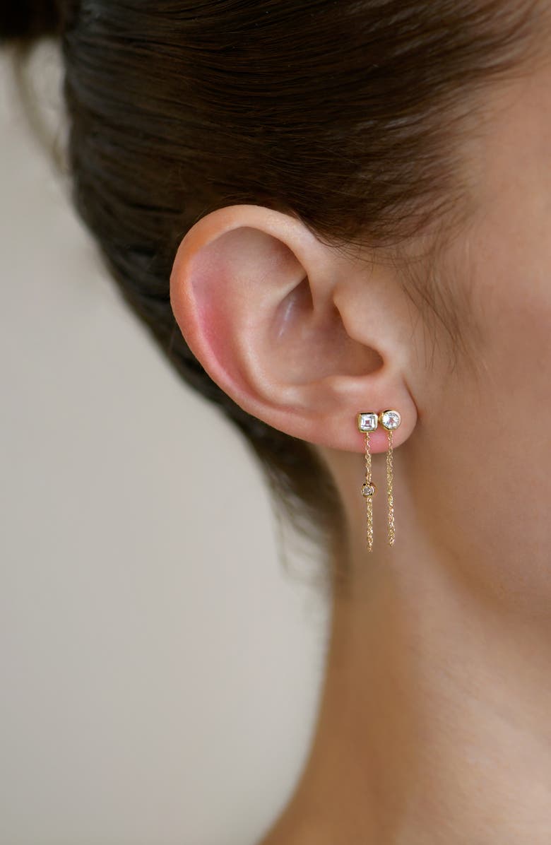 Anzie Cléo White Topaz & Diamond Double Chain Stud Earrings, Alternate, color, Yellow Gold