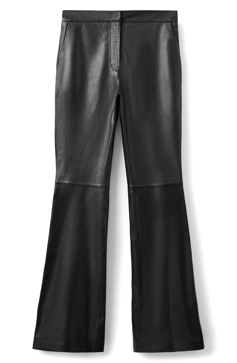 MANGO Selection Leather Flare Leg Pants, Alternate, color, Black