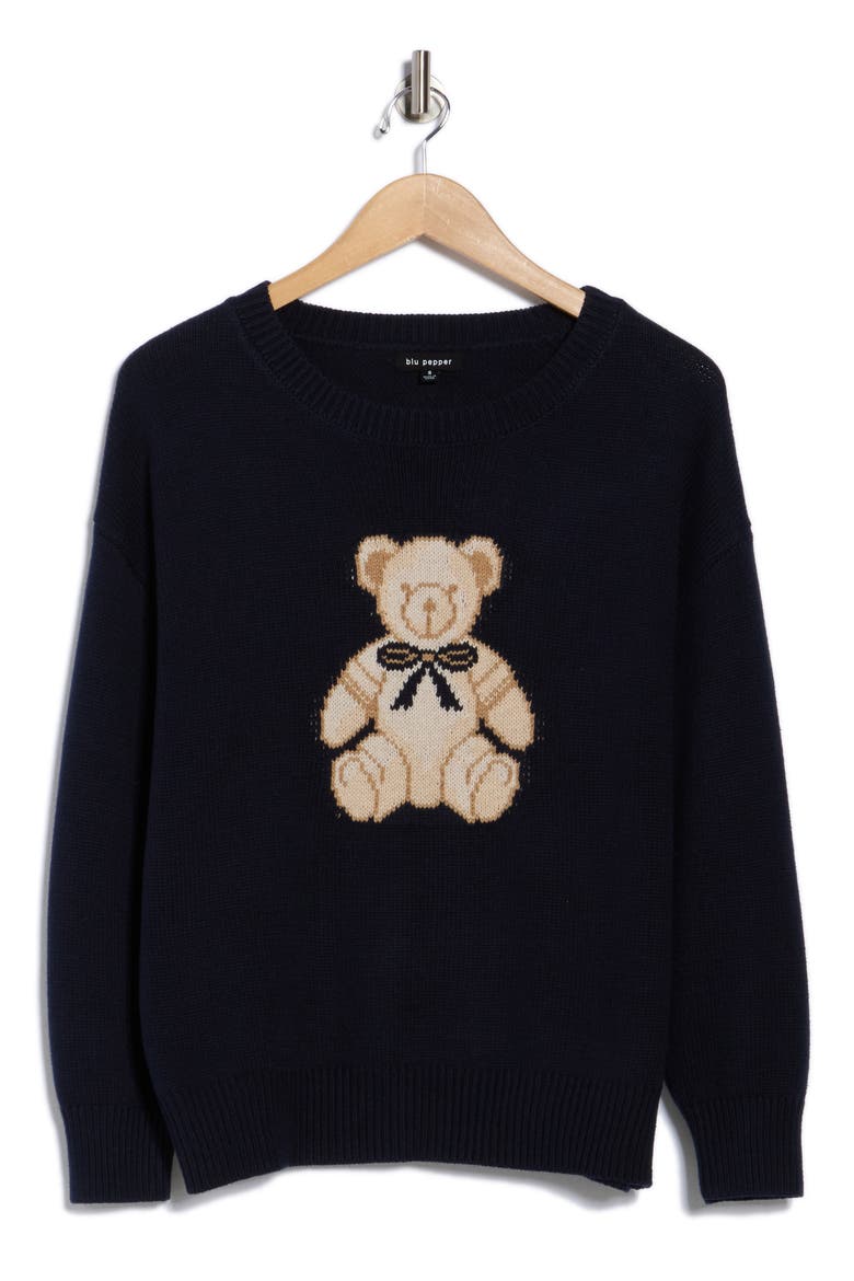 Teddy Bear Pullover Sweater, Alternate, color, NAVY