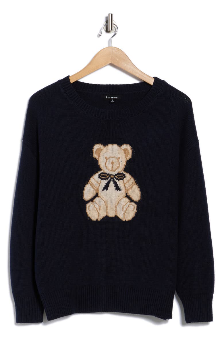 Blu Pepper Teddy Bear Pullover Sweater, Alternate, color, Navy