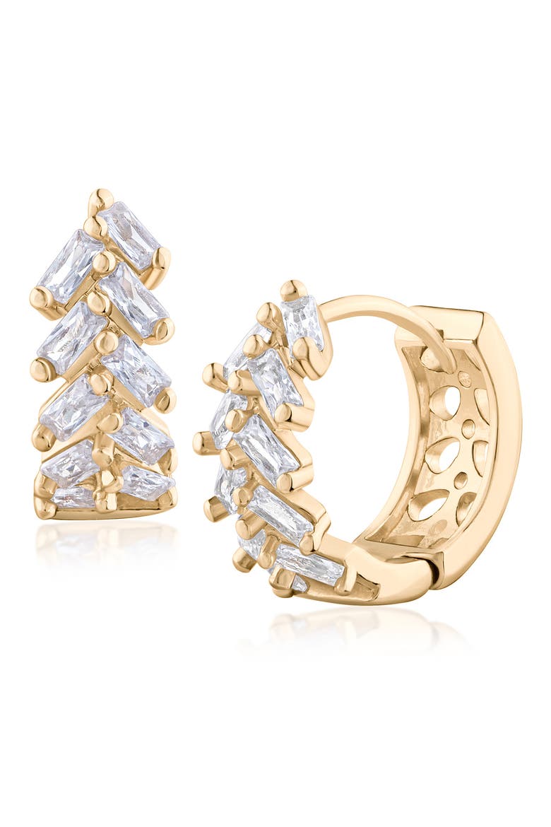 Chevron Cubic Zirconia Huggie Hoop Earrings, Main, color, CLEAR GOLD