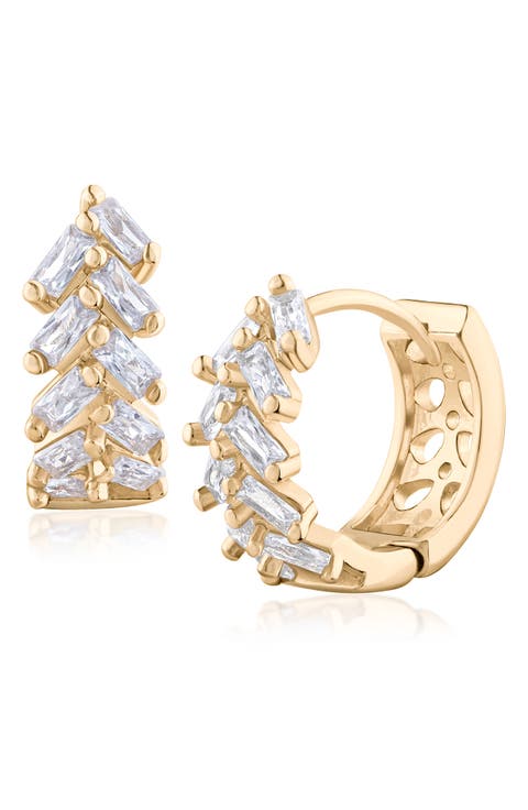Chevron Cubic Zirconia Huggie Hoop Earrings
