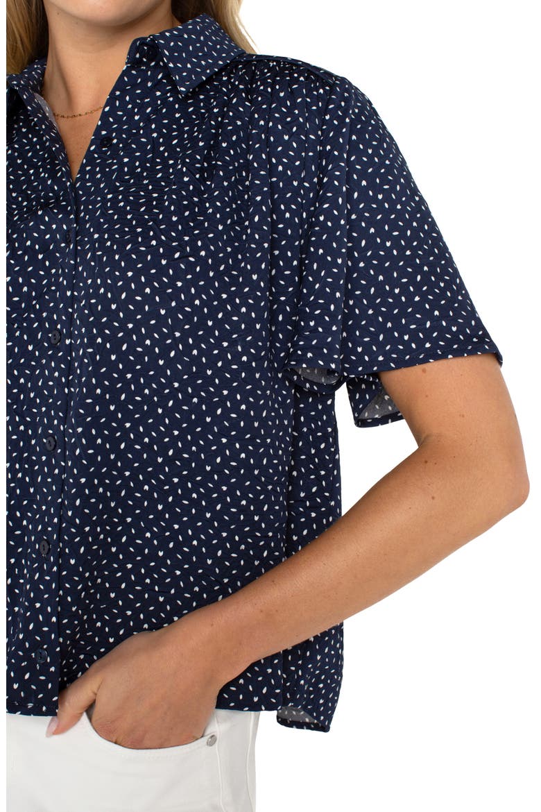Print Short Sleeve Button-Up Shirt, Alternate, color, NAVY WHITE DITSY