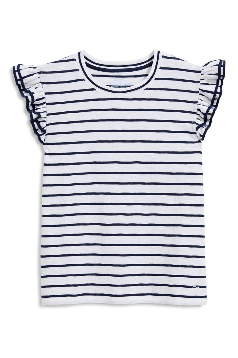 Stripe Flutter Sleeve T-Shirt, Alternate, color, B.STRIPE- WHITE/ NAVY