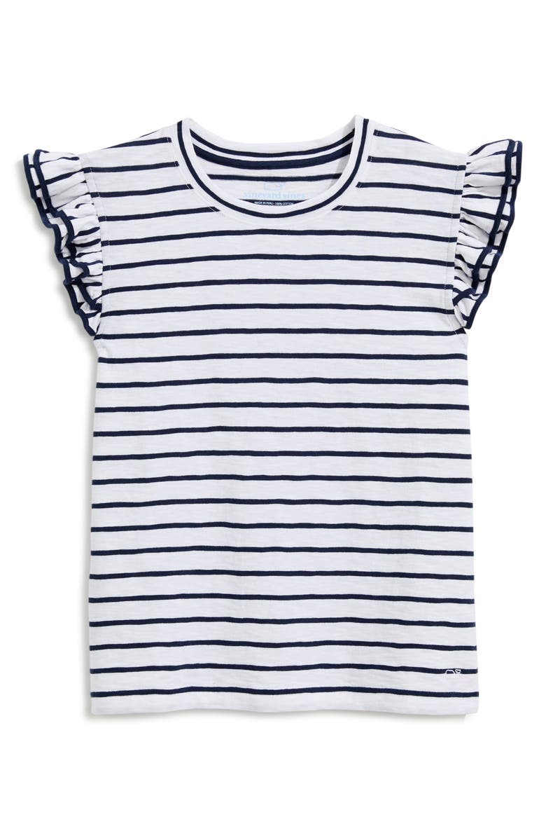 vineyard vines Stripe Flutter Sleeve T-Shirt, Alternate, color, B.stripe- White/ Navy