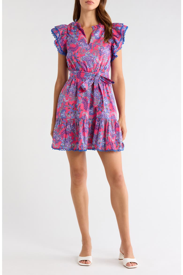 Eriny Ruffle Floral Cotton Dress, Main, color, PINK-BLUE-GREEN