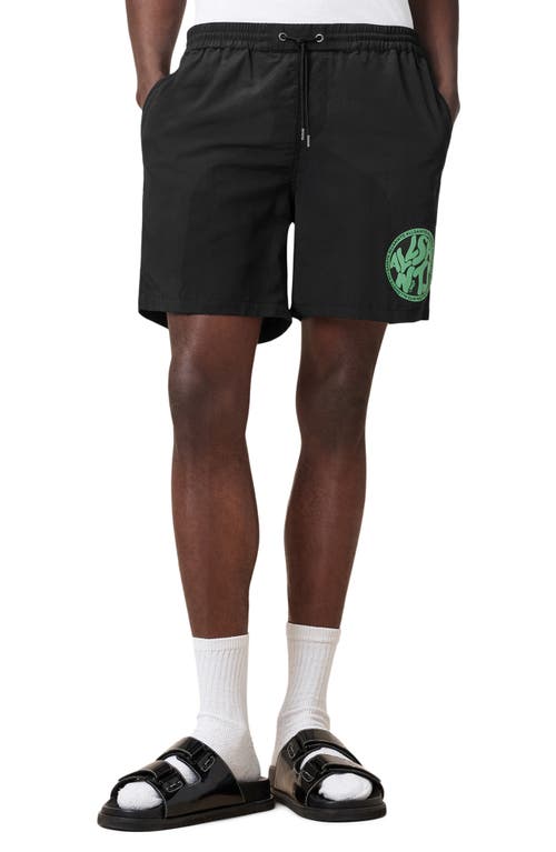 Allsaints Mens Jet Black Distortion Graphic-print Slim-fit Swim Shorts Xs