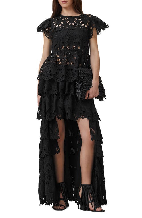 Allsaints Meadow Embroidered Short Sleeve Top In Black