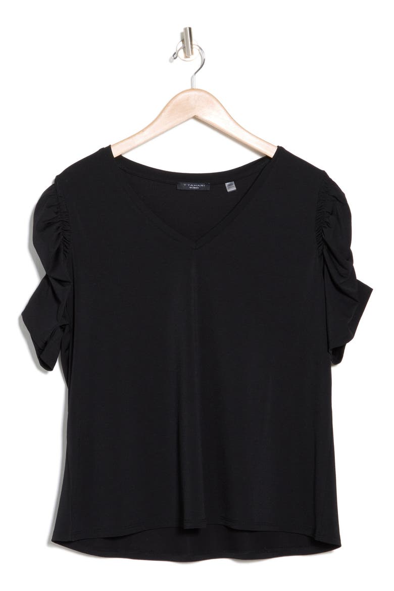 Ruched V-Neck T-Shirt, Alternate, color, BLACK