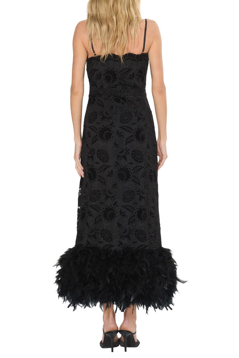 Aurora Lace Sheath Dress with Feather Hem, Alternate, color, BLACK