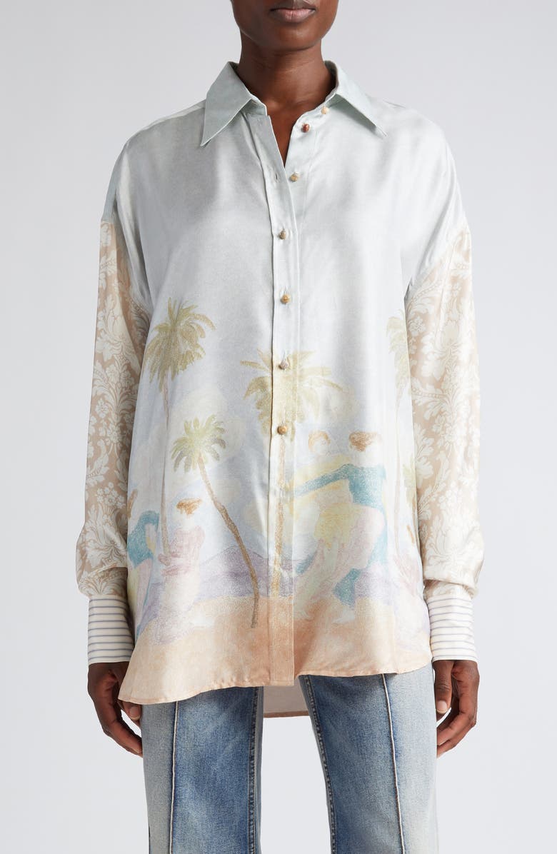 Zimmermann Sensory Mixed Print Silk Button-Up Shirt, Main, color, 