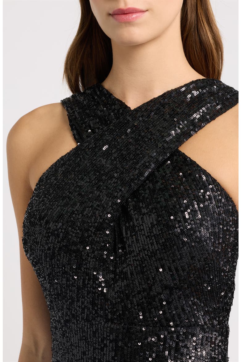 Sequin Halter Neck Mermaid Gown, Alternate, color, BLACK