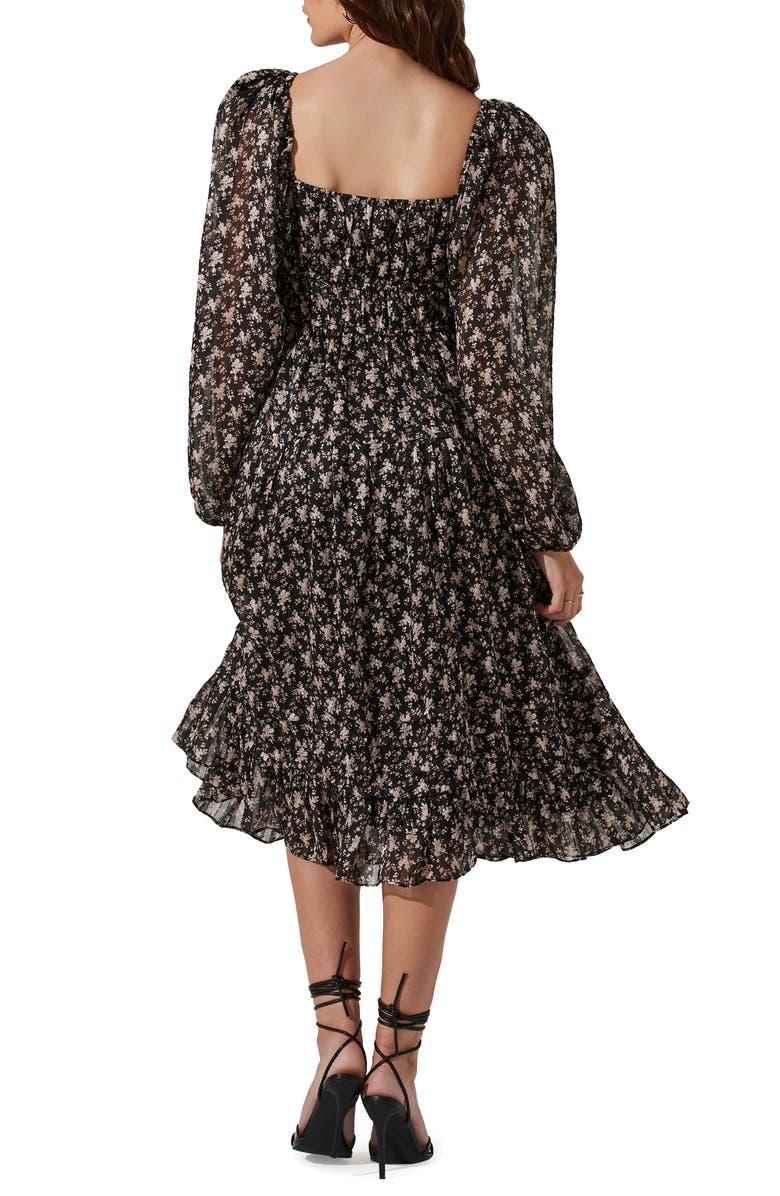 ASTR the Label Floral Long Sleeve Midi Dress, Alternate, color, Black Taup
