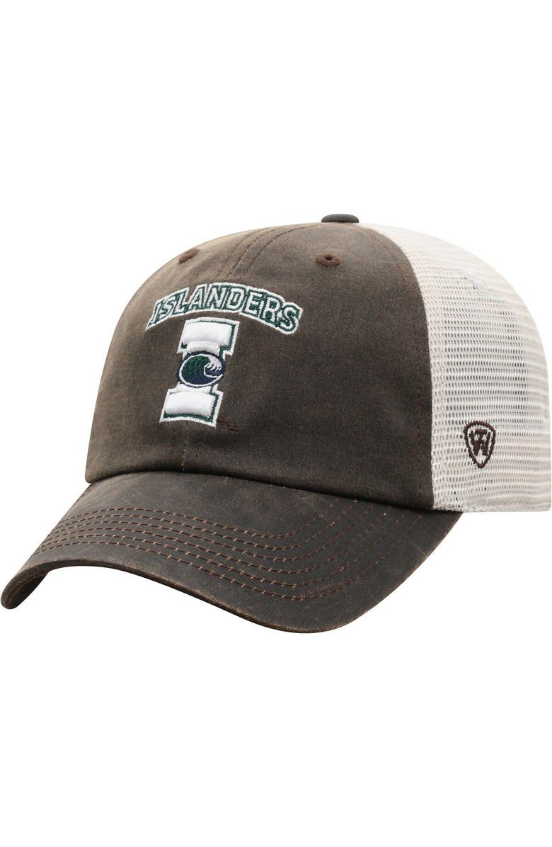 TOP OF THE WORLD Men's Top of the World Brown Texas A&M Corpus Christi Islanders Scat Mesh Trucker Snapback Hat, Main, color, 