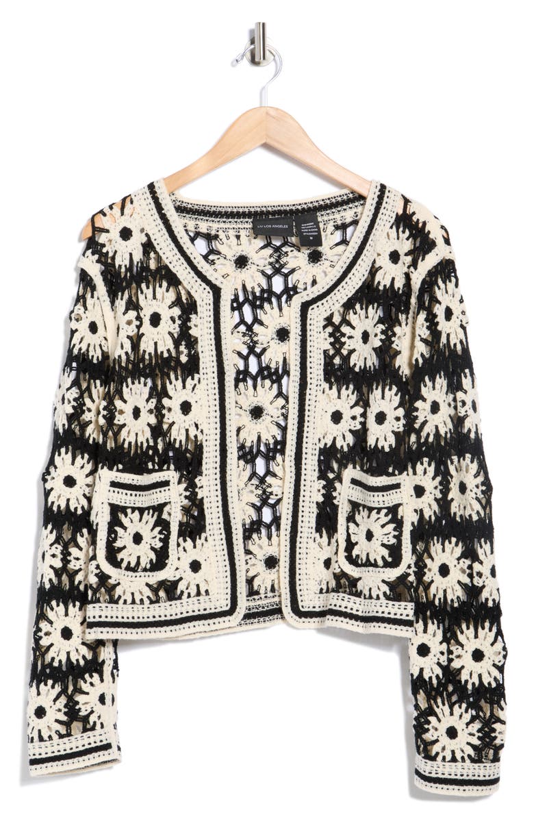 Forgotten Grace Circle Floral Open Knit Cardigan, Alternate, color, Black/ Natural