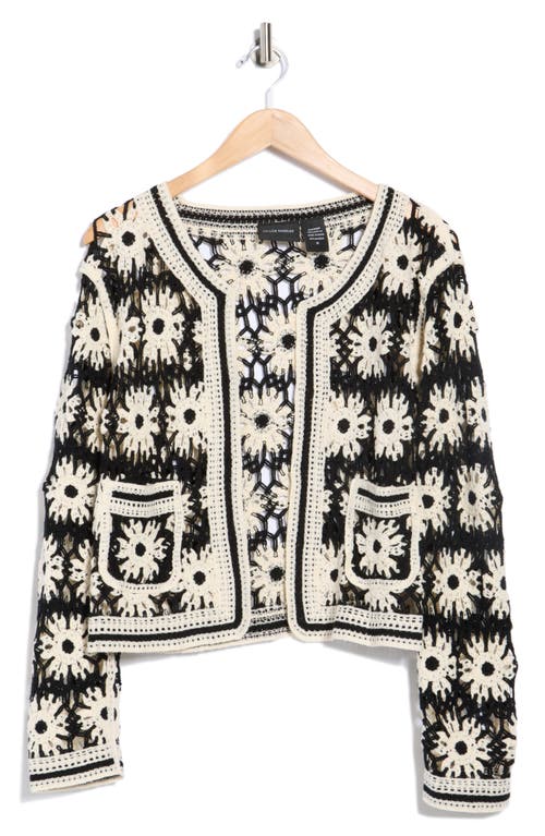 Forgotten Grace Circle Floral Open Knit Cardigan In Multi