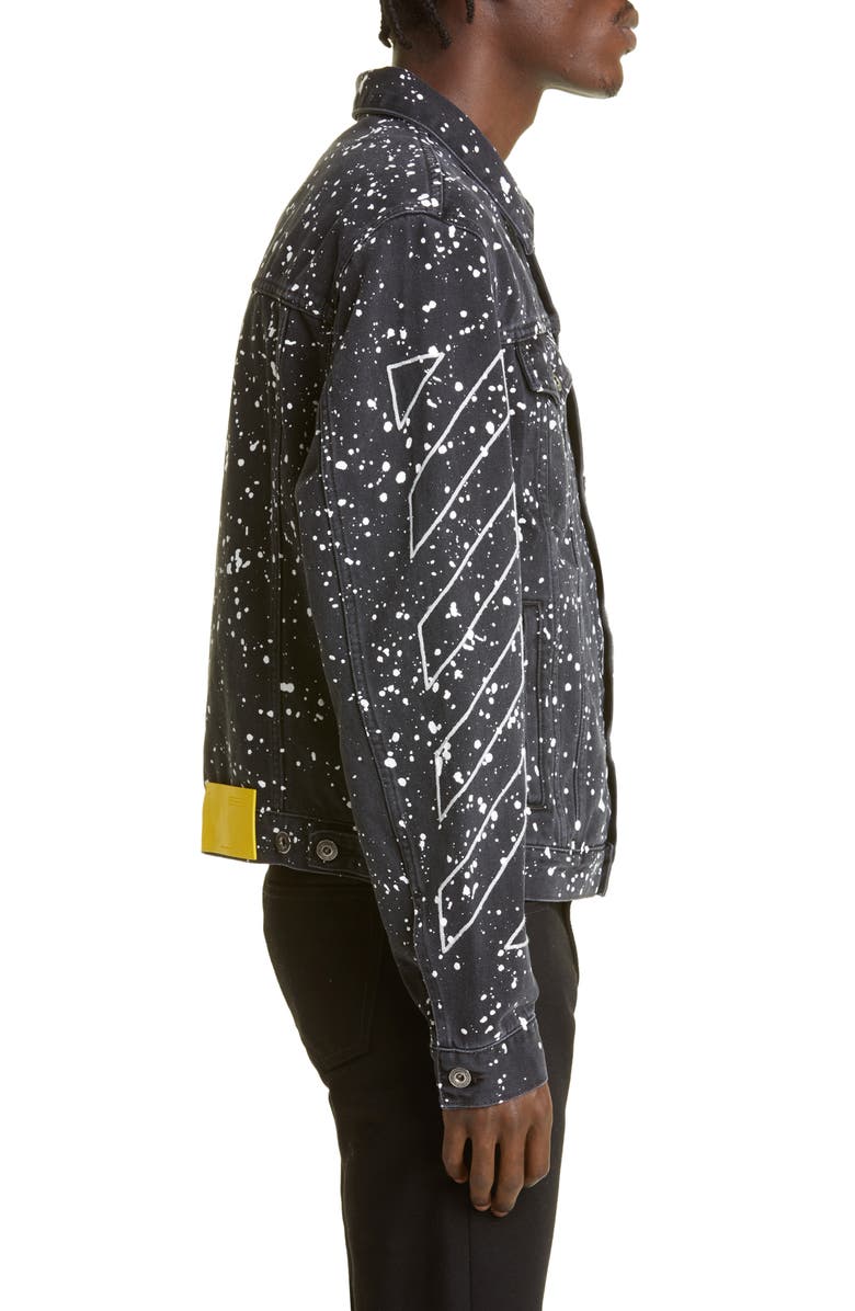 Off-White Men's Diag Outline Paint Spatter Denim Jacket, Alternate, color, 