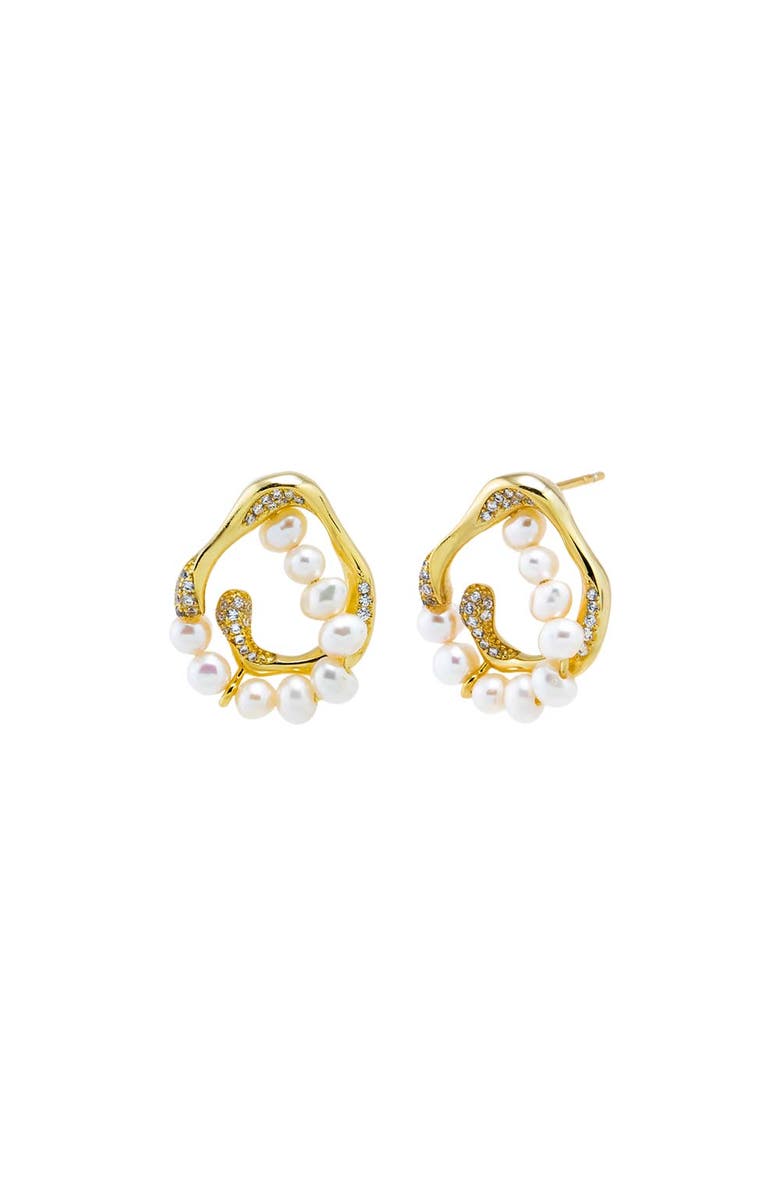 BY ADINA EDEN CZ Pave & Pearl Swirl On The Ear Stud Earring, Main, color,