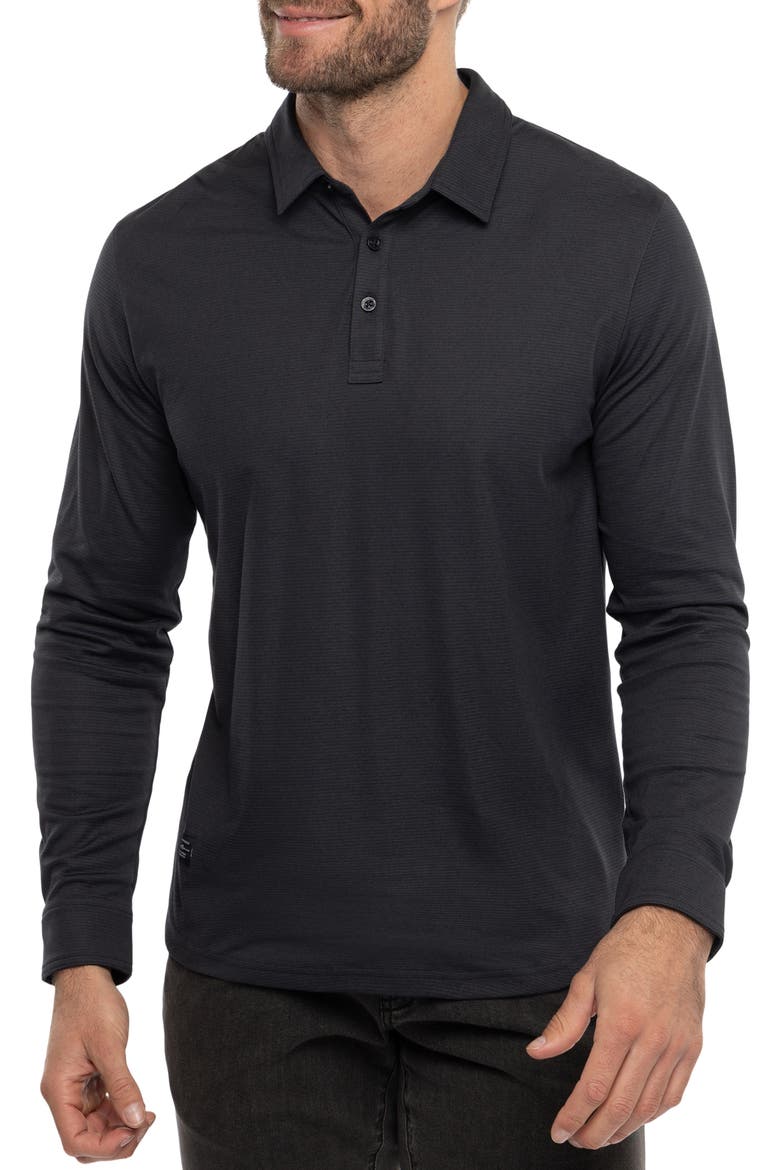 State Room Textured Long Sleeve Polo, Main, color, BLACK