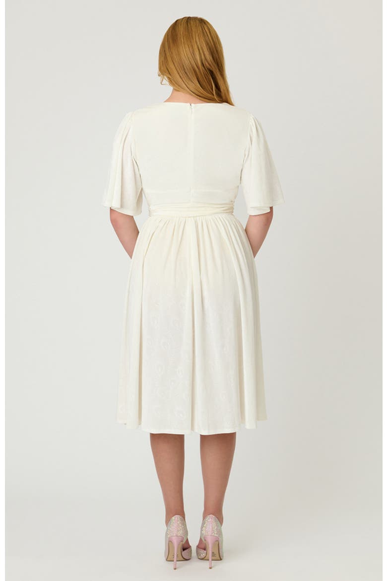 1940s Velvet Flutter Sleeve Swing Dress, Alternate, color, Ivory Peacock Print