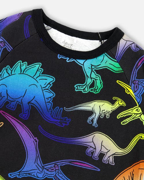 Deux Par Deux Two-piece Organic Cotton Pajama Set Dinosaur In Black