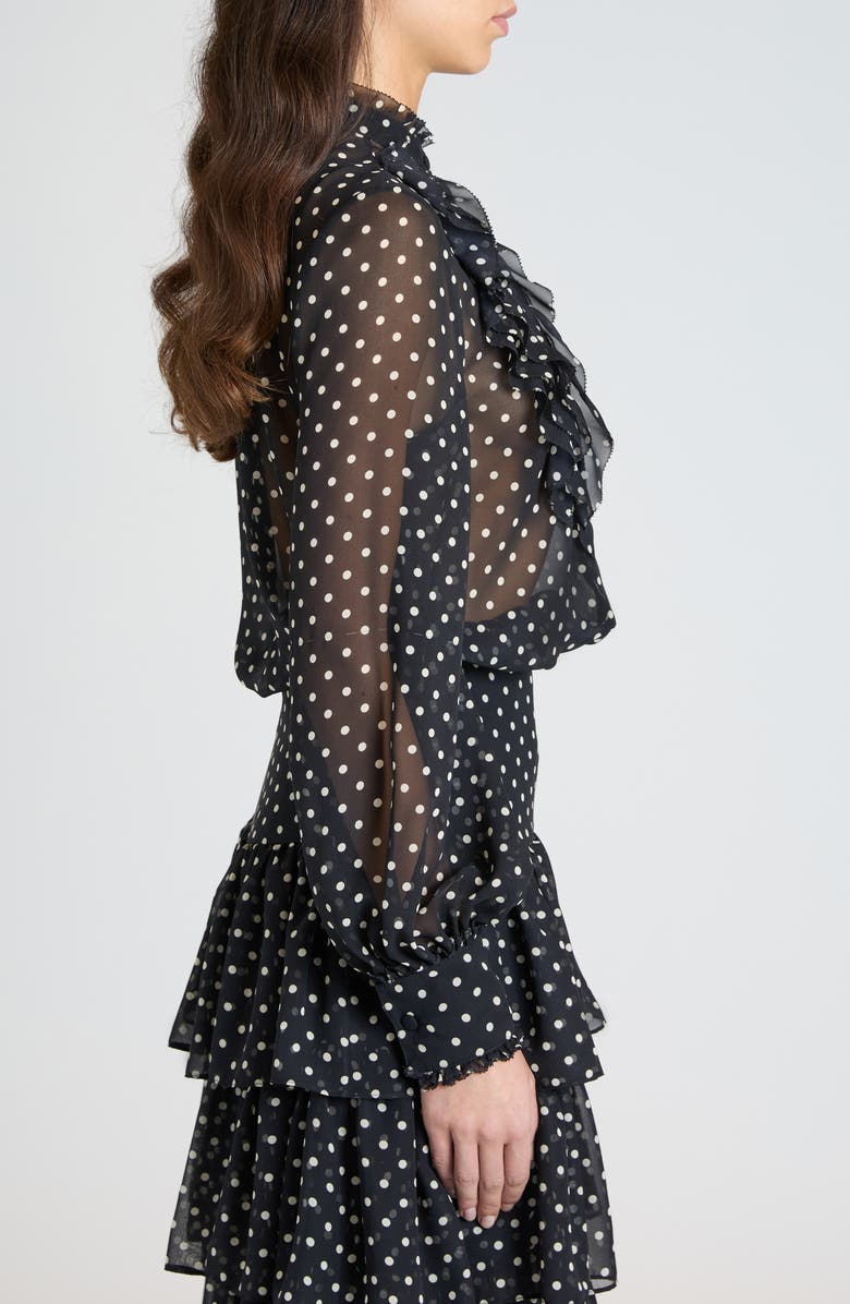 Valentino Garavani Polka Dot Tulle Bib Button-Up Shirt, Alternate, color, Nero/ Betulla