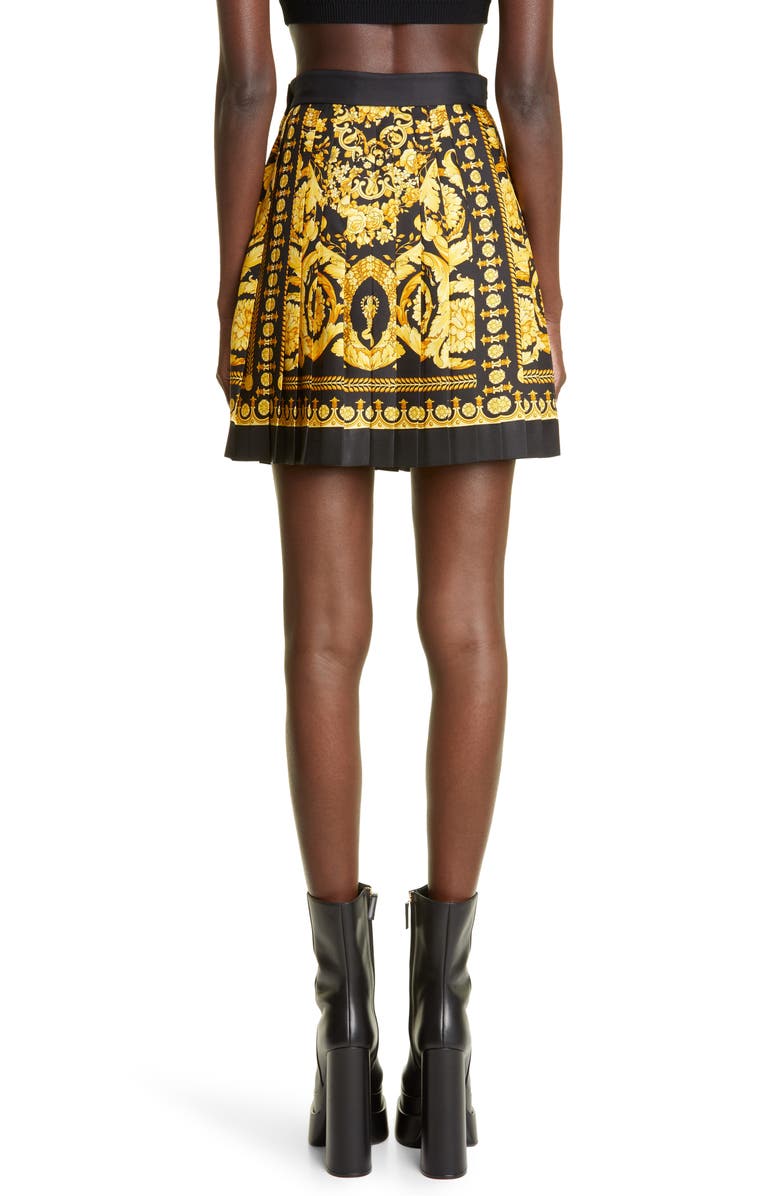 Versace Barocco Print Pleated Silk Skirt, Alternate, color, 