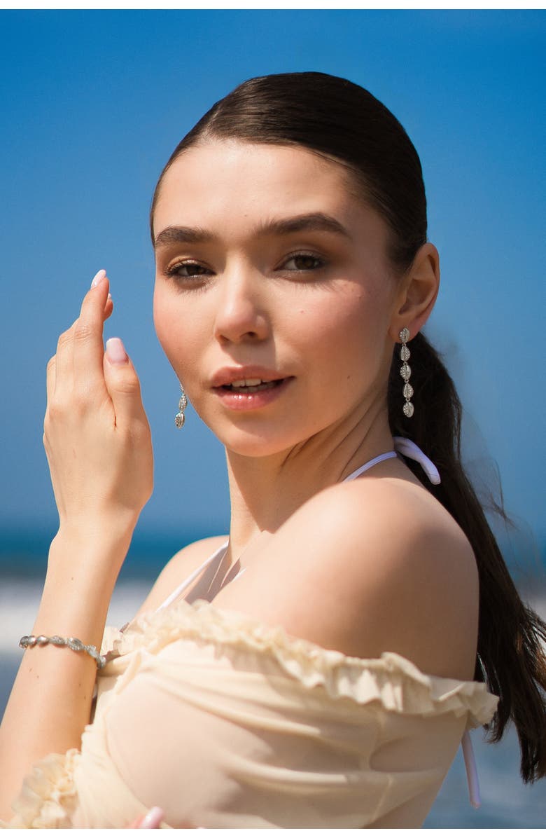 Classicharms Lucia Cascade Pavé Shell Drop Earrings, Alternate, color, Silver