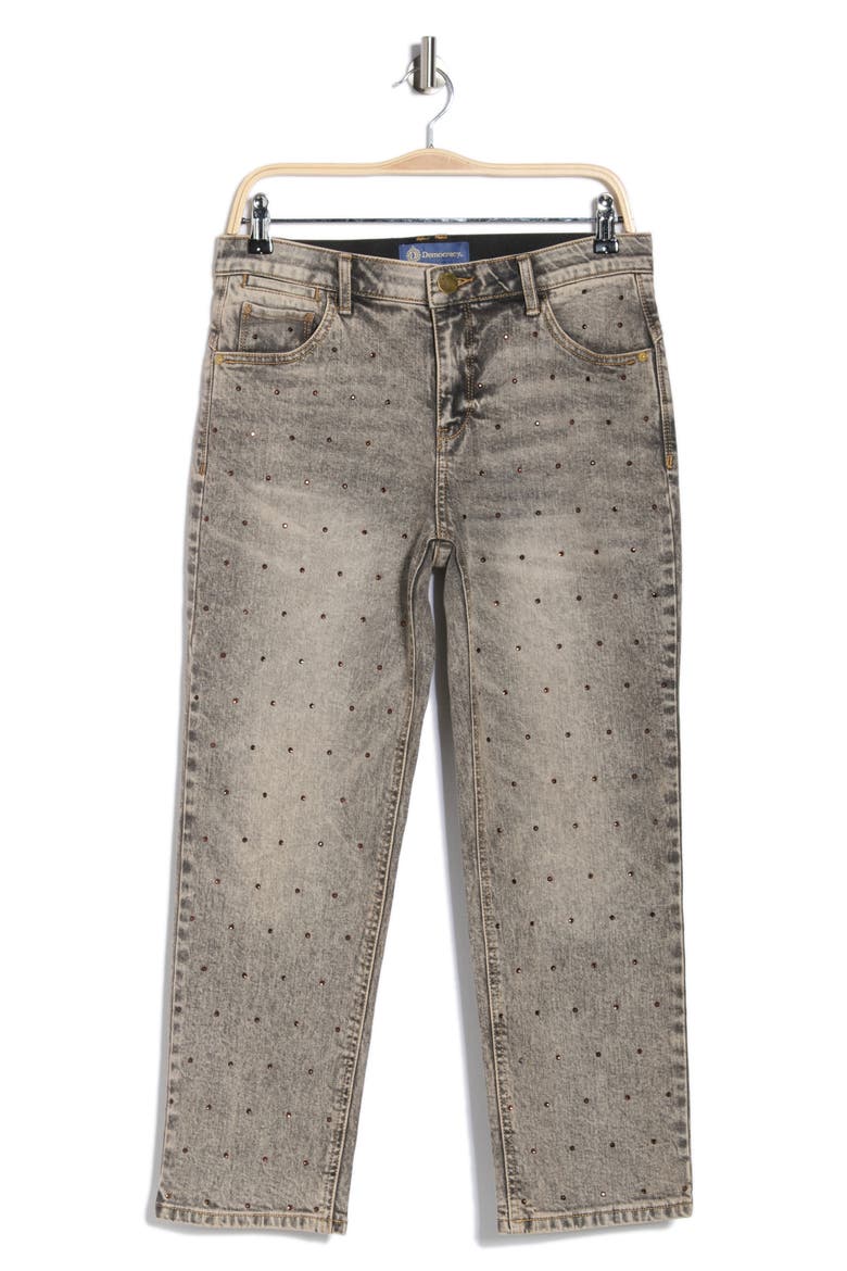 Crystal Embellished Boyfriend Jeans, Main, color, TINTED BROWN