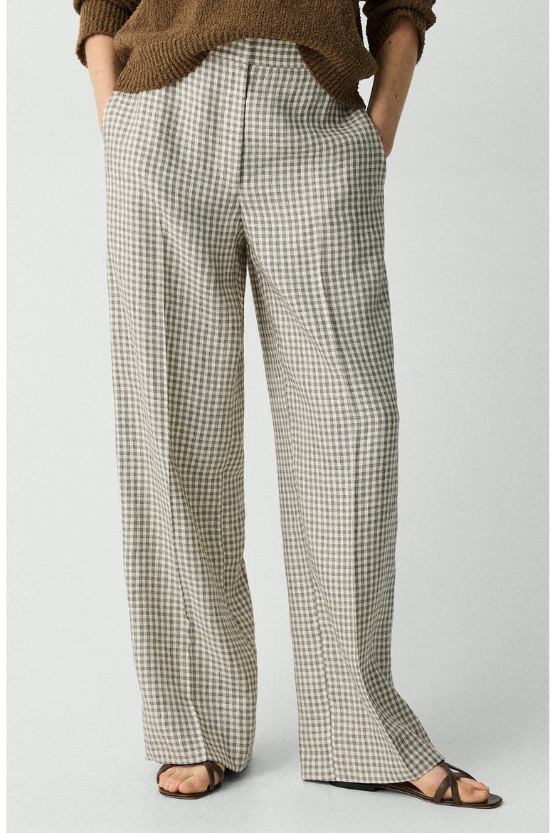 Check Linen Blend Pants, Main, color, CREAM/ GREY MULTI