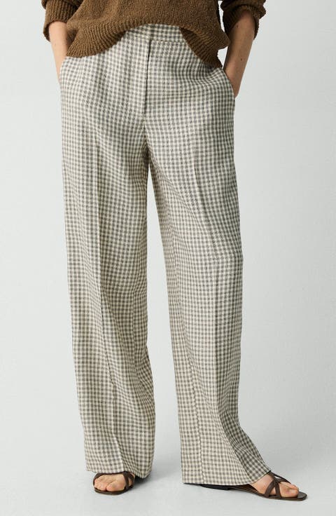Check Linen Blend Pants