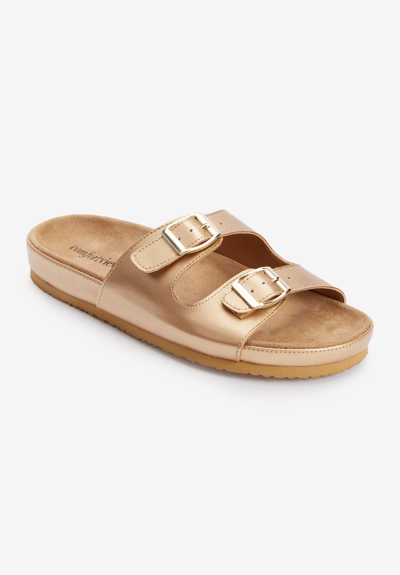 The Maxi Leather Like Adjustable Slip On Footbed Sandal, Alternate, color, GOLD