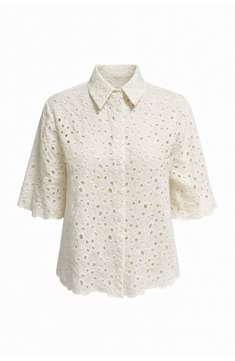Exquise Broderie Anglaise Cotton Short Shirt, Alternate, color, Ecru
