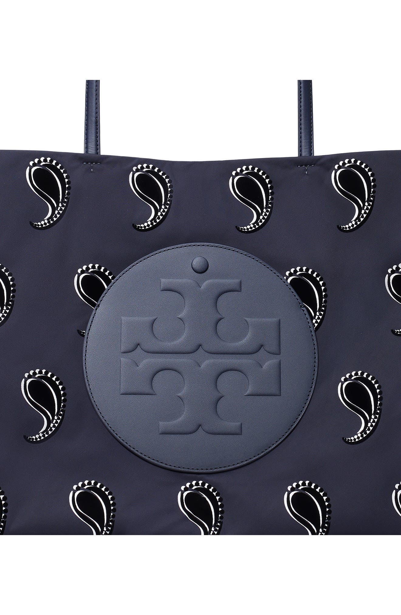 Tory Burch Ella Print Tote, Alternate, color, Medium Navy Pajama Print