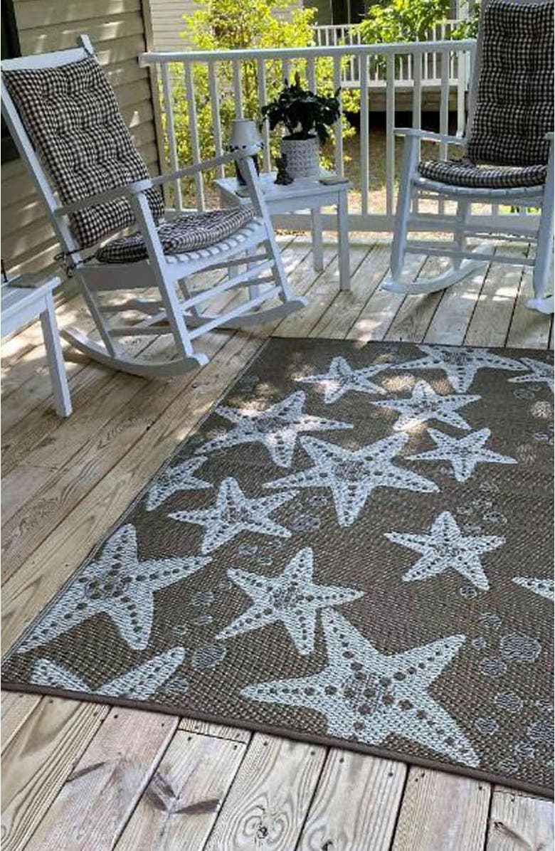 Mad Mats Starfish Modern Taupe, Alternate, color, Taupe And White