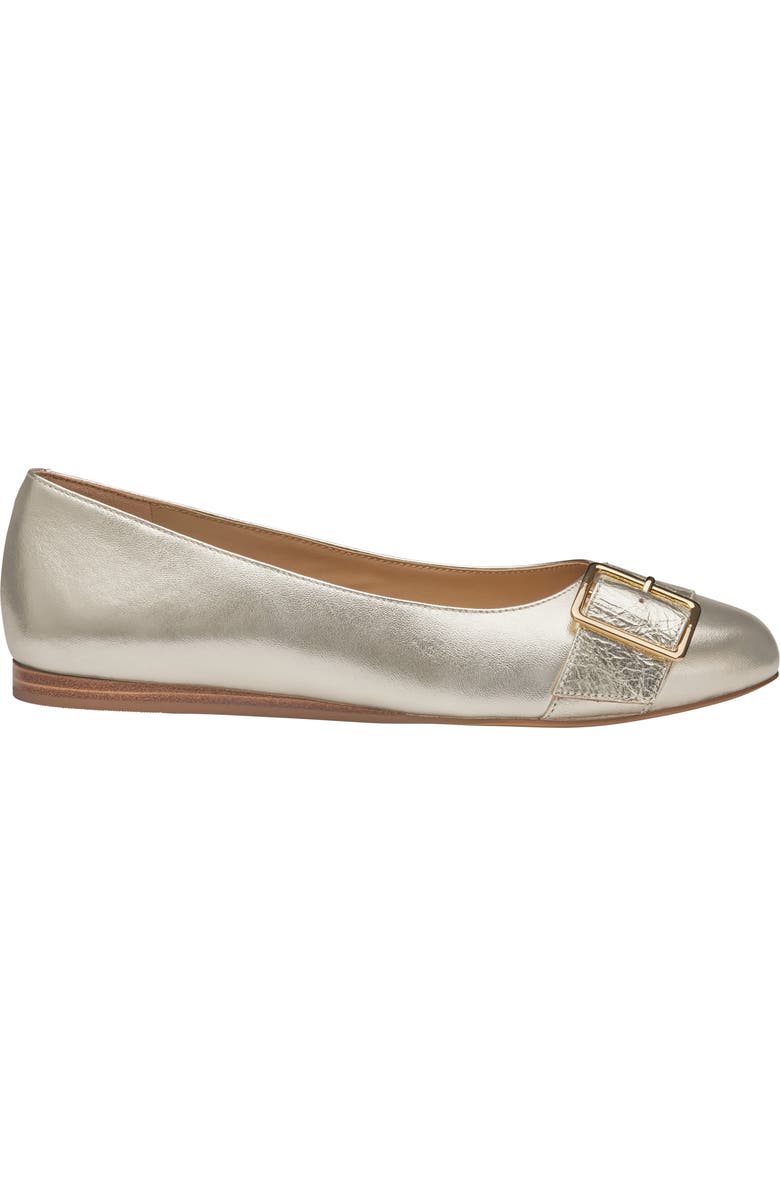 Johnston & Murphy Claire Belted Flat, Alternate, color, Gold/Crinkled Sheepskin