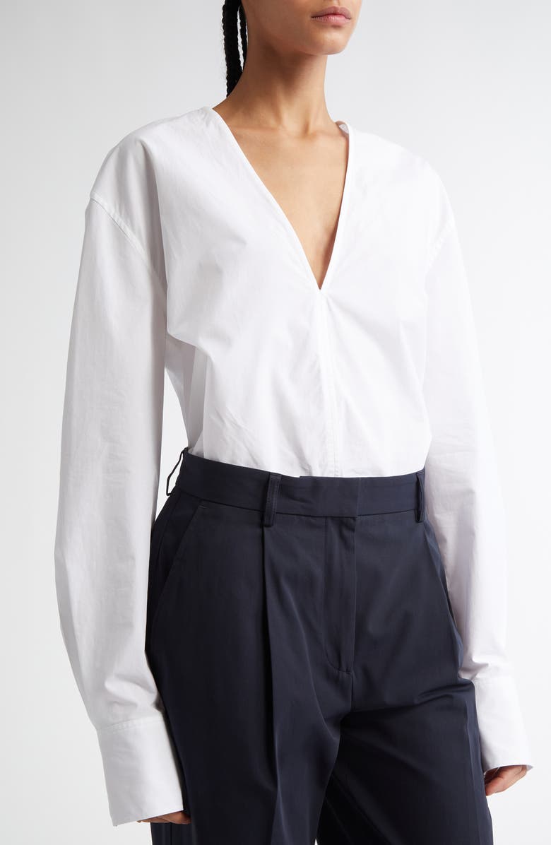 TOTEME Deep V-Neck Organic Cotton Tunic Top, Alternate, color, White