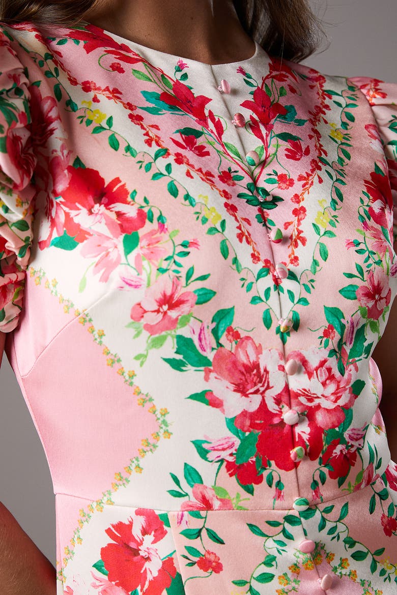 Lisa Printed Ruffle Hem Midi Dress, Alternate, color, Pink