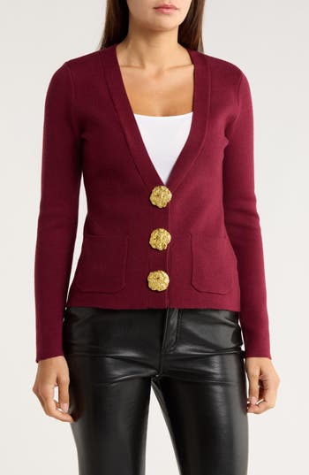 Love By Design Cream Puff Cardigan In Burgundy