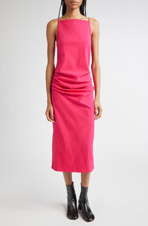 Priya Ruched Bi-Stretch Cotton Blend Midi Dress