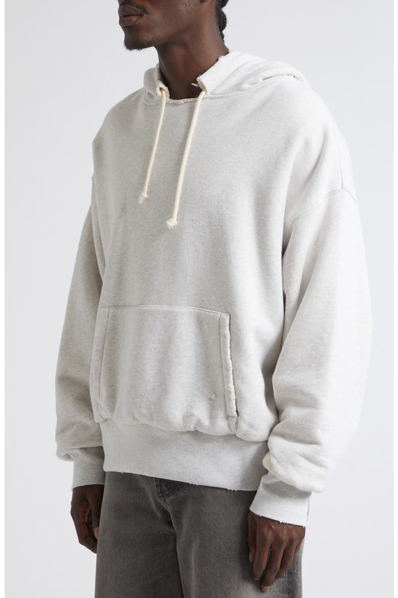 Gender Inclusive Relaxed Fit Distressed Cotton Fleece Hoodie, Alternate, color, VINTAGE GRAY MELANGE