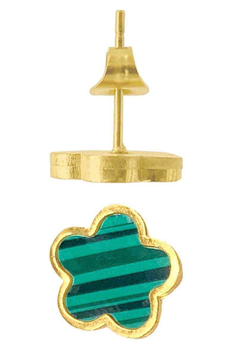 14K Gold Plated Clover Stud Earrings, Alternate, color, GREEN