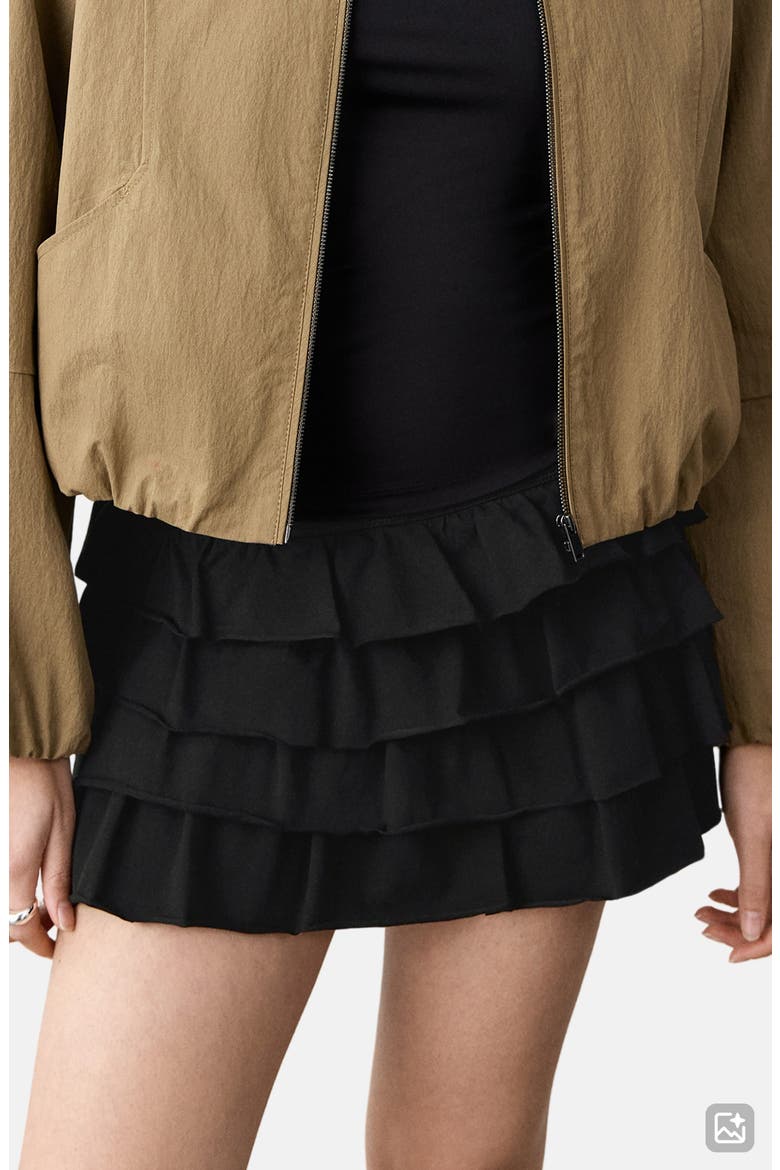Ruffled Stretch Cotton Miniskirt, Alternate, color, BLACK