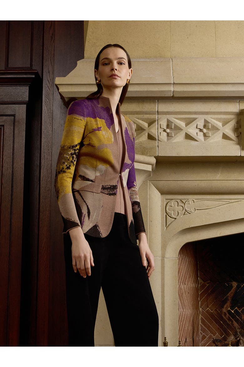Tailored Floral Jacquard Flat Knit Jacket, Alternate, color, Charmeuse/Fresh Purple