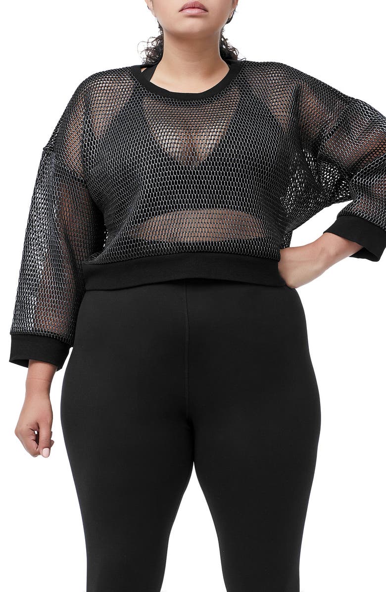 Good American Branded Mesh Pullover Sweatshirt, Alternate, color, 