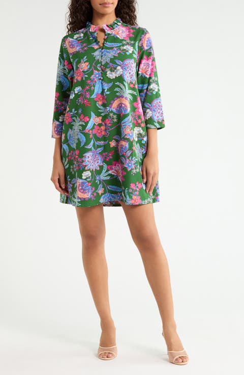 Elara Floral Ruelle Ruffle Neck Minidress