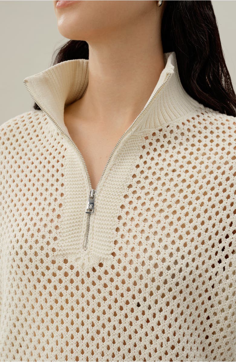 Lilysilk Toscana Pointelle Knit Half-Zip Sweater, Alternate, color, Lily White